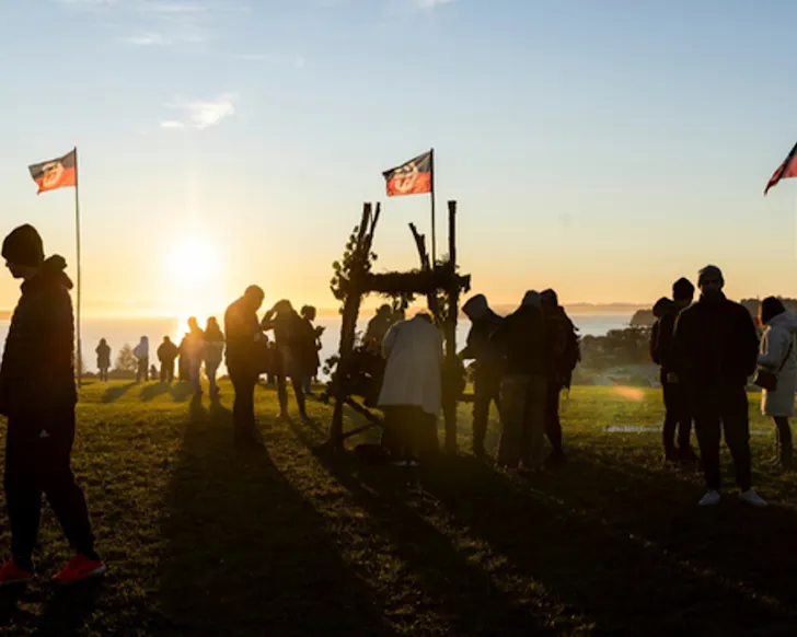 People gather at Bastion Point for a sunrise Matariki ceremony.