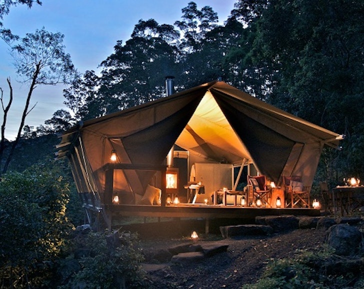 A glamping tent at Nightfall Camp one of the best romantic getaways Gold Coast