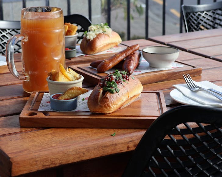 A spread of hot dogs and other eats at No.4 Bar and Restaurant.