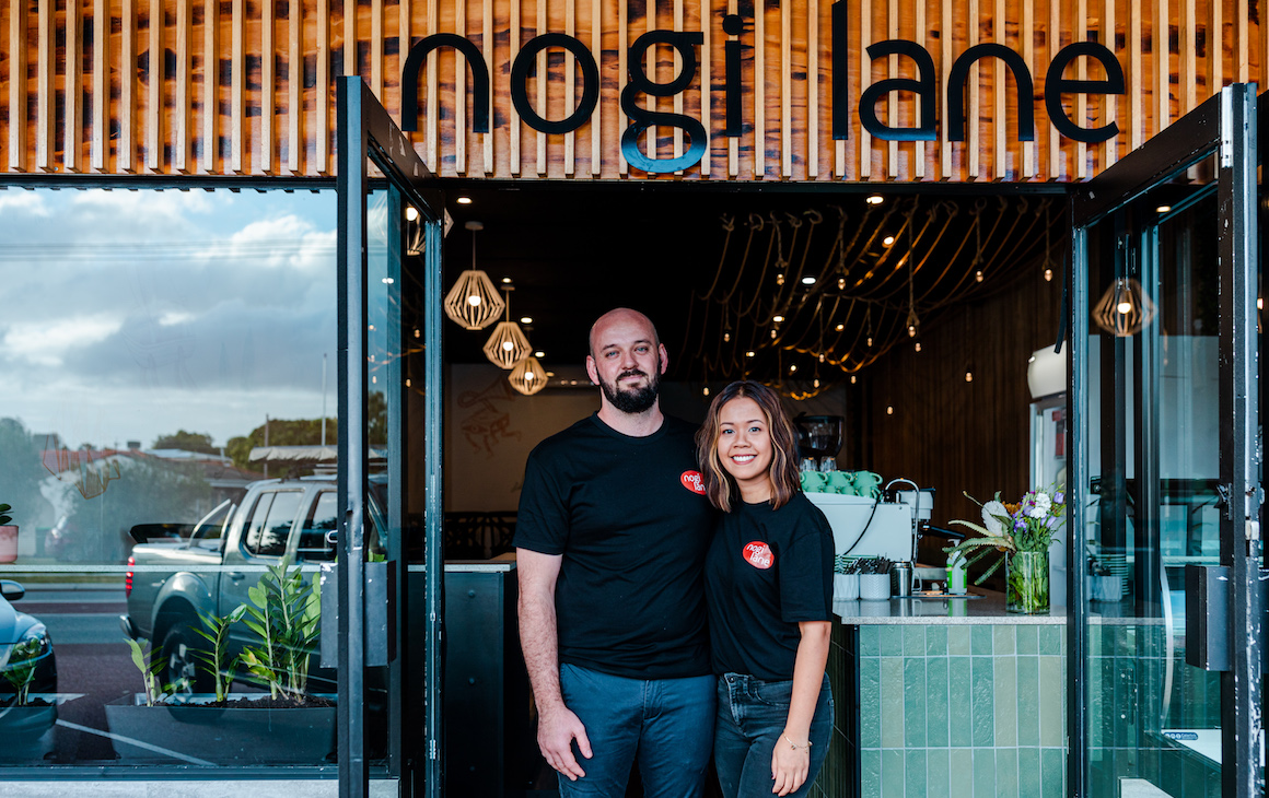 Callum Ellis and Tracey Ly out front of Nogi lane