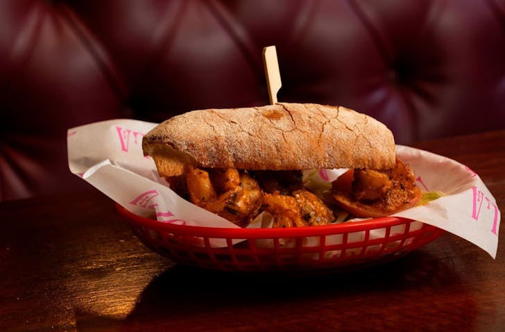 Sandwich on table.