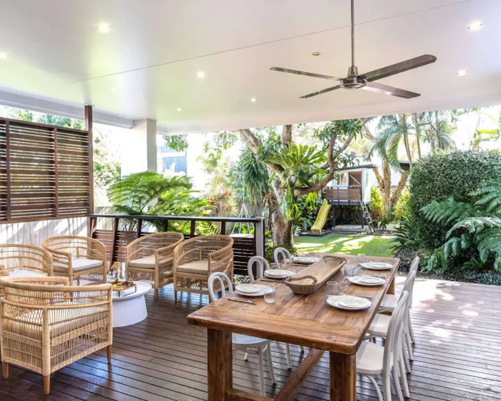 the outdoor entertaining zone at Nothling Street Beach House best family friendly Airbnbs near Brisbane