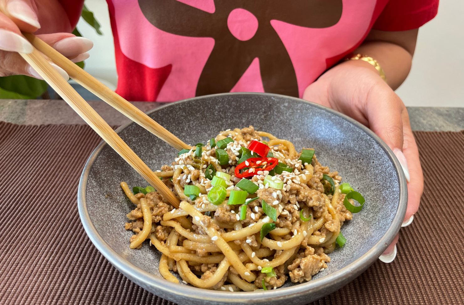 wasabi pork udon noodles