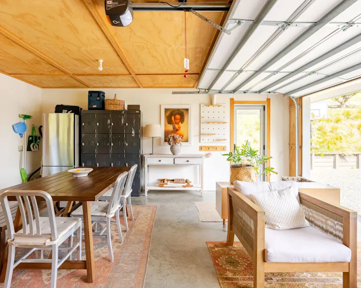 The indoor outdoor living space at Orchard Cottage best pet-friendly accommodation New Zealand