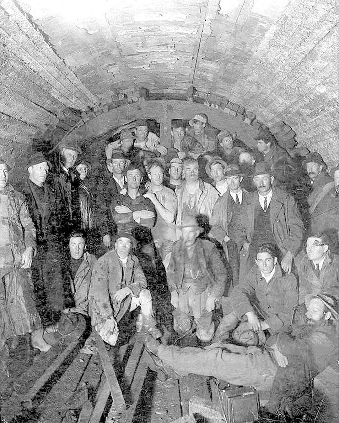 Otira Tunnel workers celebrate their work.