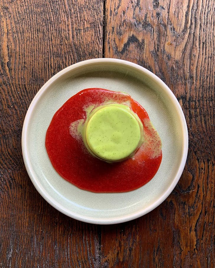 A white chocolate panna cotta from Otto, one of the best spots for late night dessert in Auckland. 