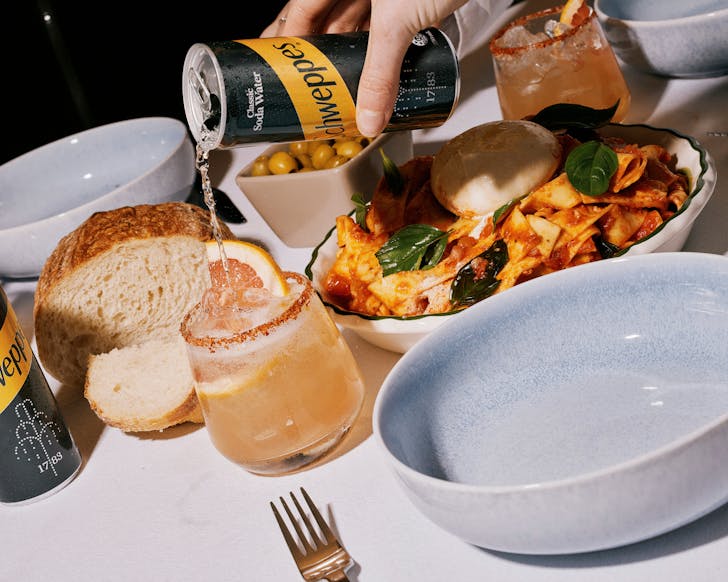 Plate of food and drink