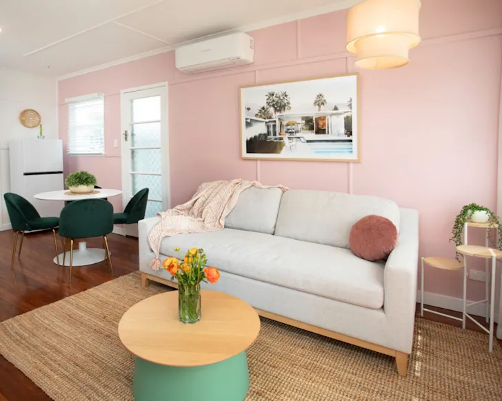 A view of the lounge at Paddington Palm Springs best Brisbane Airbnbs