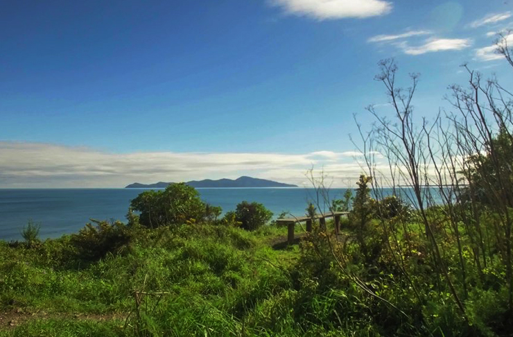 A lookout on the Paekakariki to Pukerua track that looks out to Kapiti Island. Blue skies. Amazing.