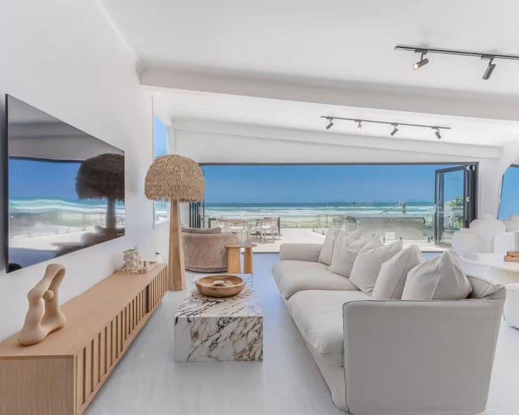 A view to the ocean from the lounge of the Palm Beach Airbnb one of the best for large groups near Brisbane