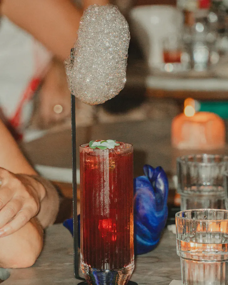 A cloud-like red cocktail at Paradiso, Barcelona.