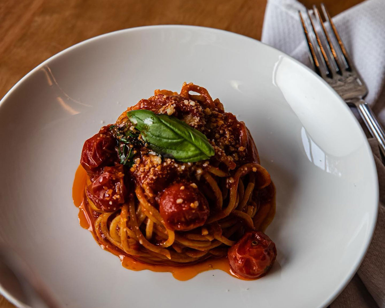 bowl of pasta with tomato sugo