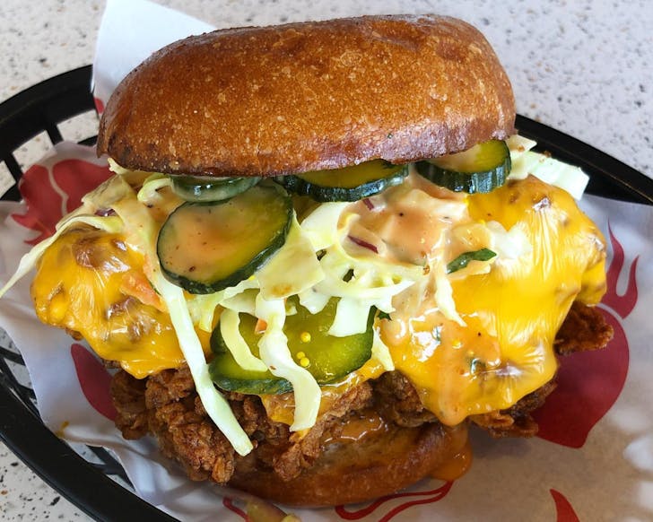 The Baller from Peach's Hot Chicken, one of Auckland's best burger joints. 
