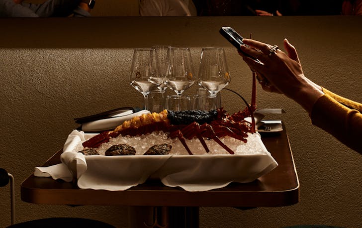 A person taking a photo of a lobster at one of the cbd bars in Melbourne