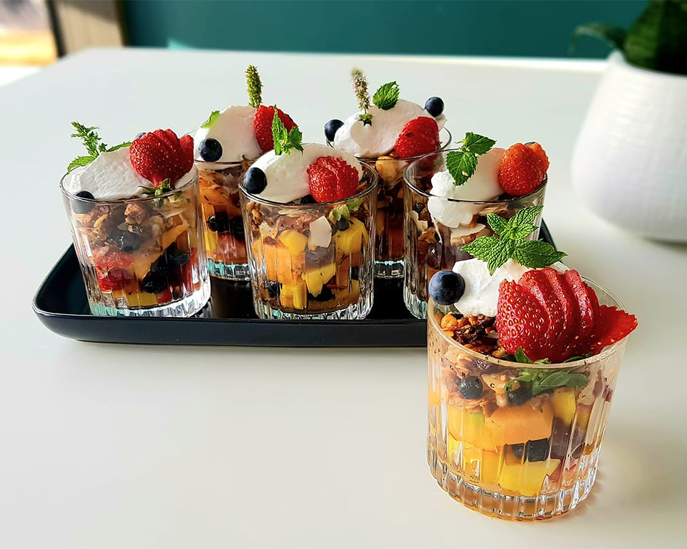 Fruit salad and granola cups at Pearl Kitchen, one of the best cafes in Tauranga and Mount Maunganui.