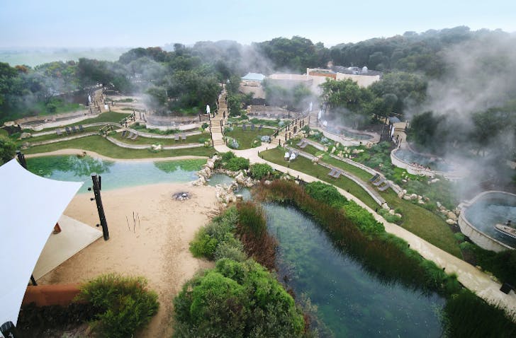An aerial / drone view of the Mornington Peninsula Peninsula Hot Springs for an Urban List article on the best date night ideas in Melbourne.