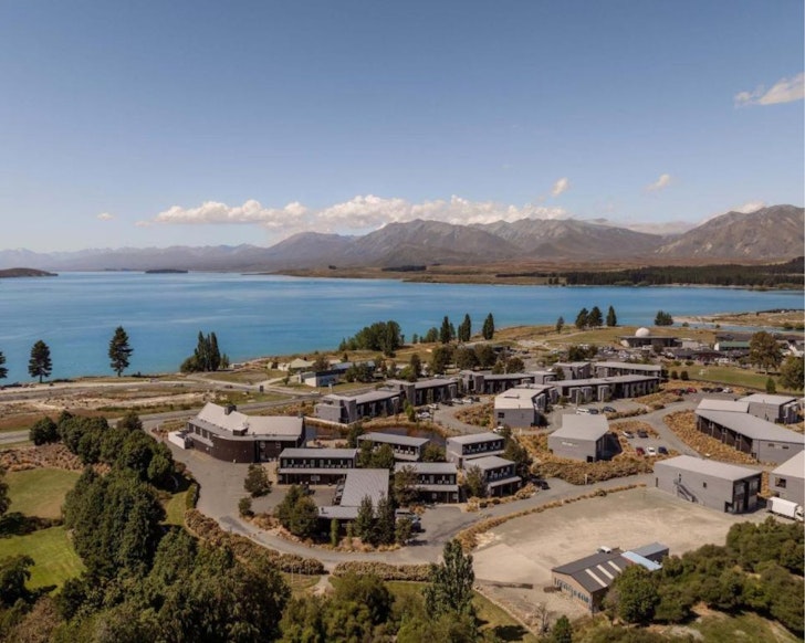 A aerial view of Peppers Bluewater Resort one of the best accommodation options in Lake Tekapo New Zealand