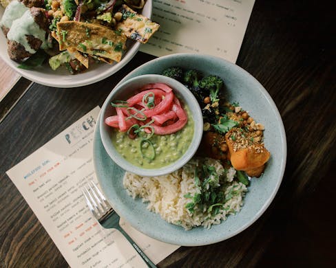 Puy lentil and coconut curry wholefood BBQ bowl