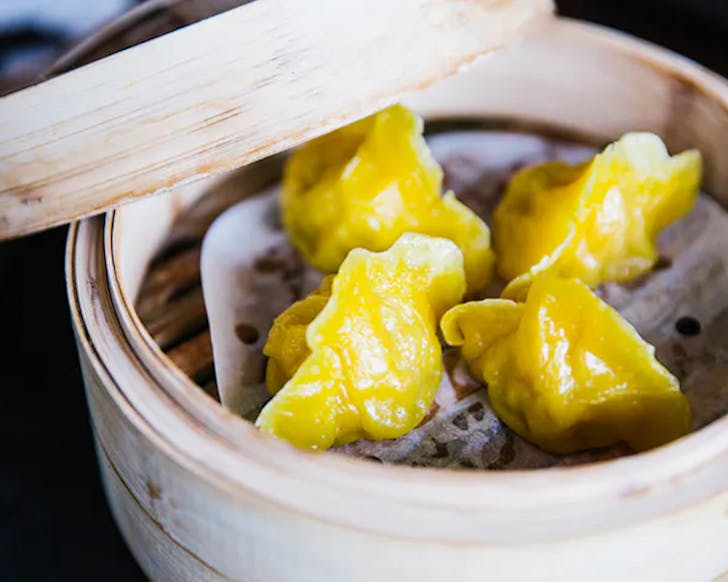 Dumplings in a steamer at Miss Chow's in Perth