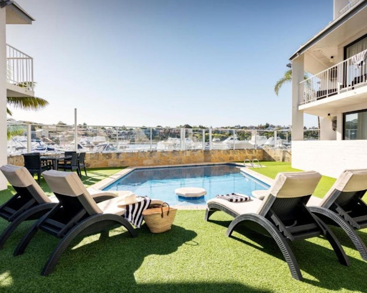 A view of the pool at Pier 21 Apartment Hotel one of the best pet-friendly accommodation options Perth