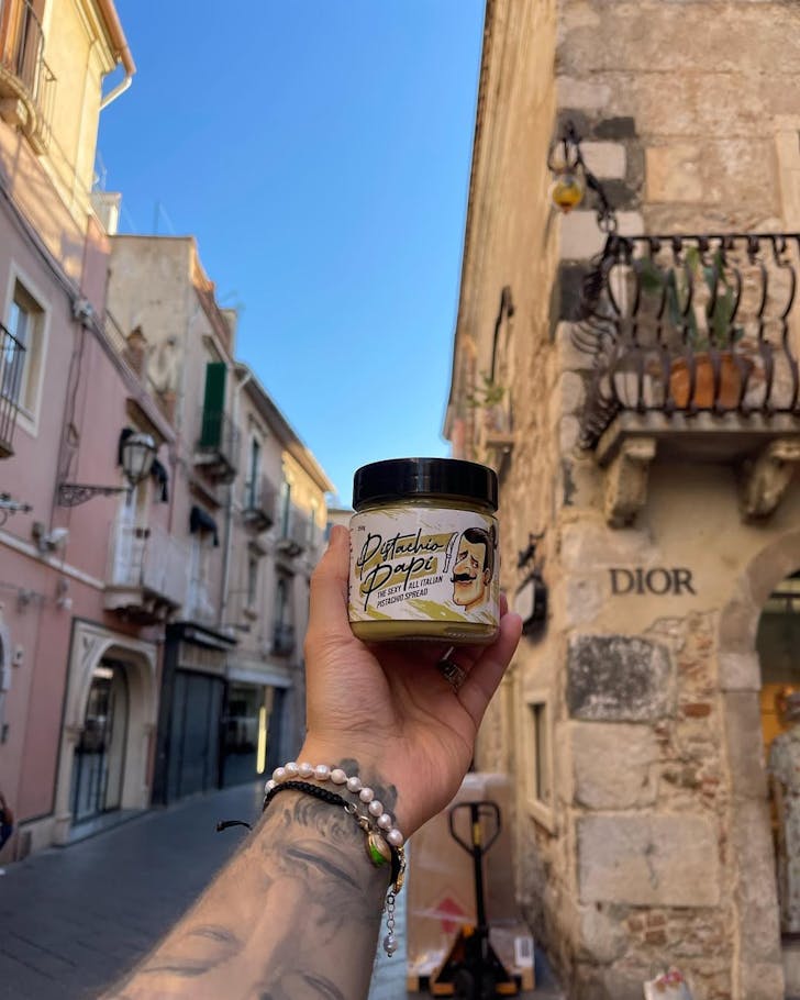 A jar of Pistachio Papi. 