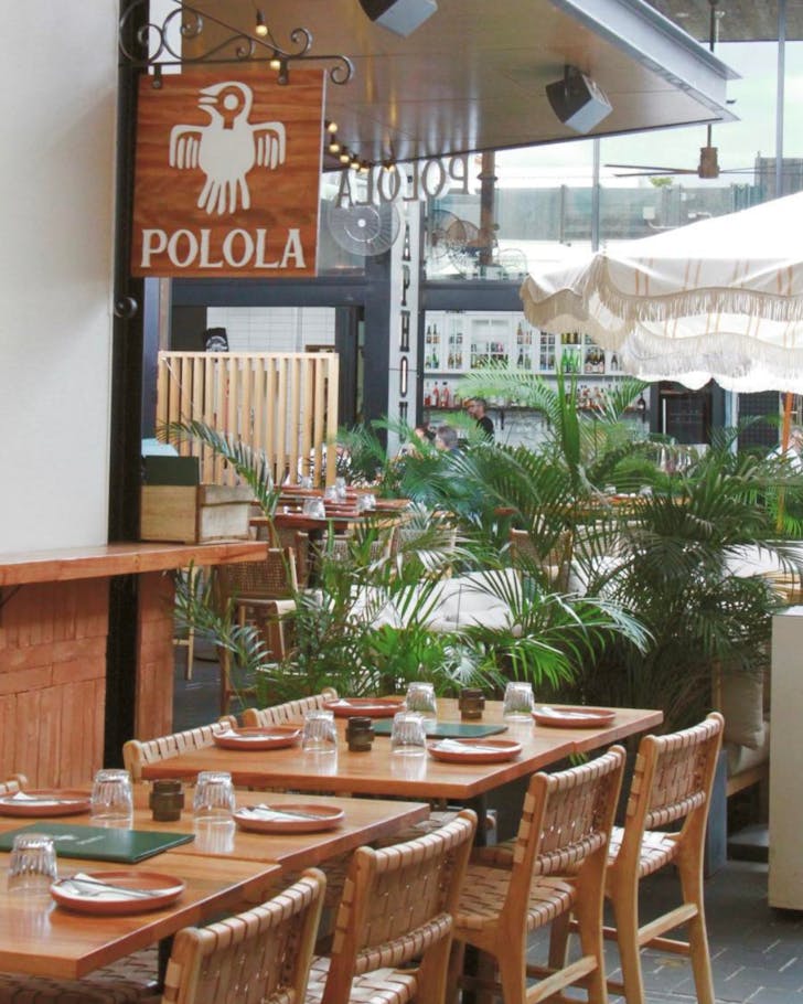 Rattan seating at Polola, a Mexican restaurant in Townsville