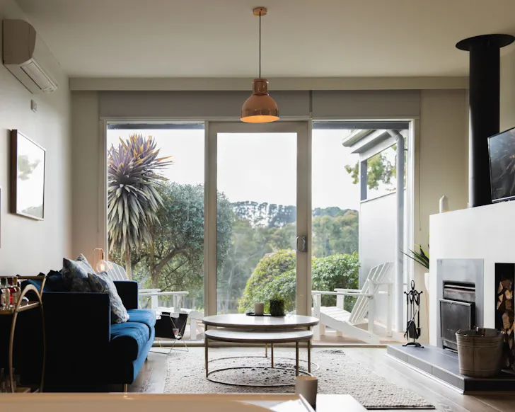 The living space at Villa 3 Polperro Winery one of the best winery stays Victoria