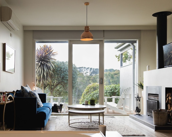 The living space at Villa 3 Polperro Winery one of the best winery stays Victoria