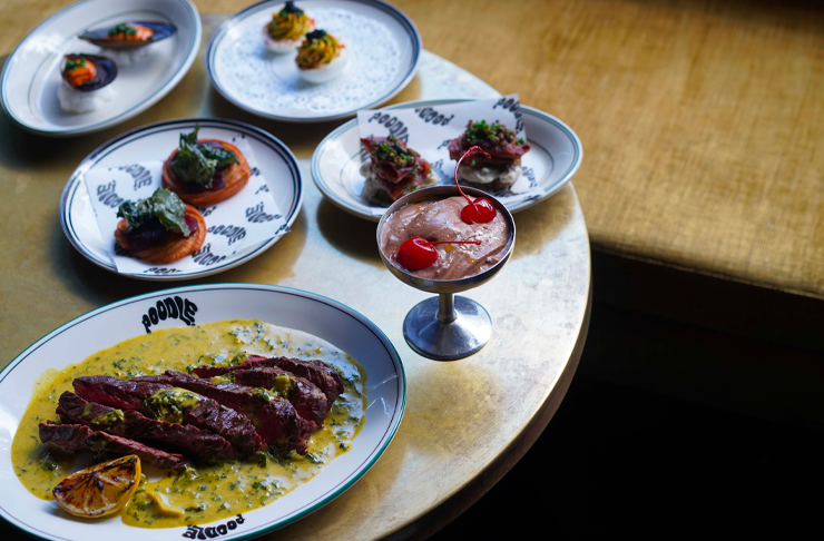 A spread of dishes at Poodle Bar And Bistro as part of their new Sunday Prix Fixe menu, one of the best restaurants in Melbourne