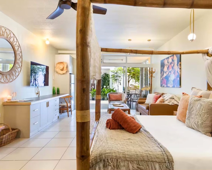 A view from the bed of the Port Douglas Studio one of the best Airbnbs in Port Douglas