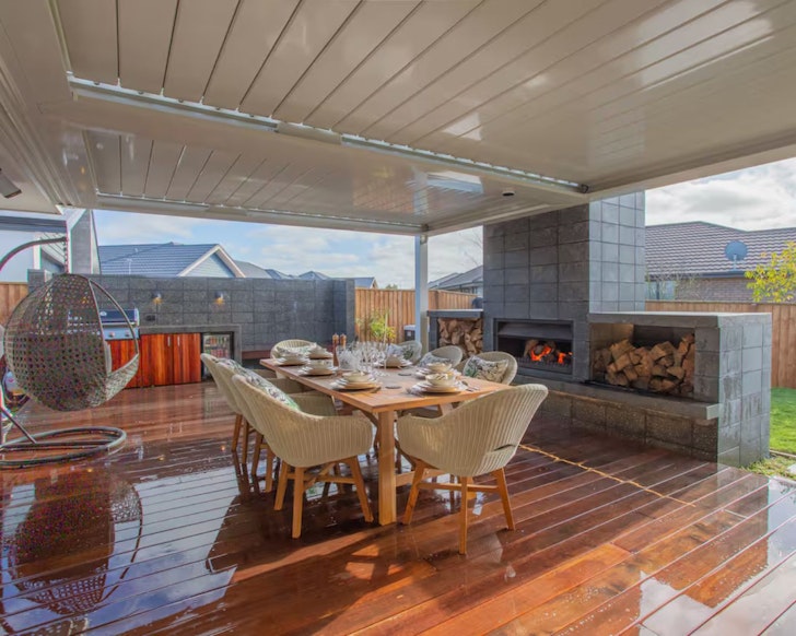 The outdoor entertaining space at Prebbleton Family Home best family friendly accommodation New Zealand