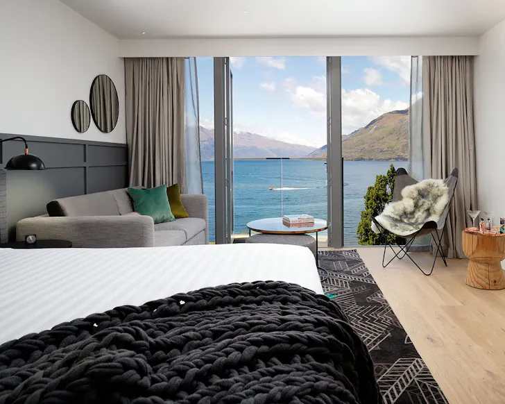 A view of the water from a room at QT Queenstown one of the best Queenstown hotels