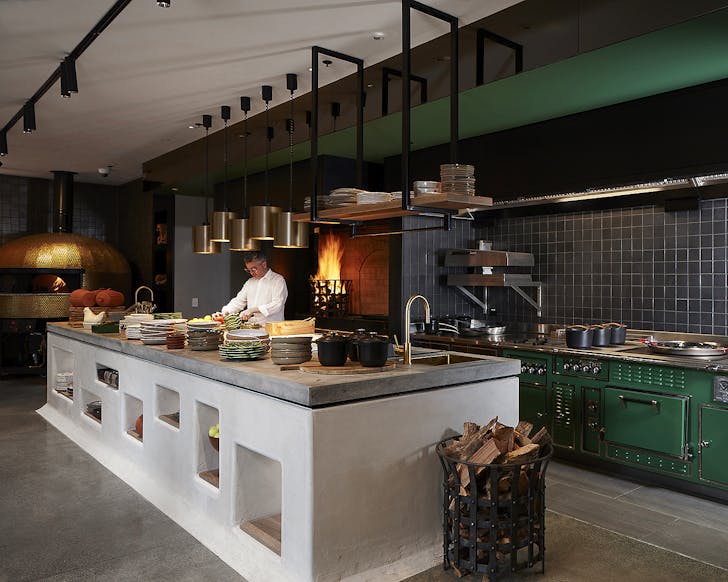 The kitchen at Esther with Sean Connolly in the background.