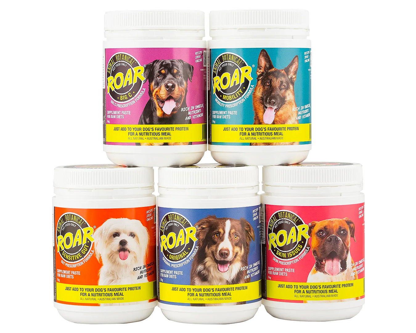 Supplements from ROAR, designed to keep your dog in tip top health.