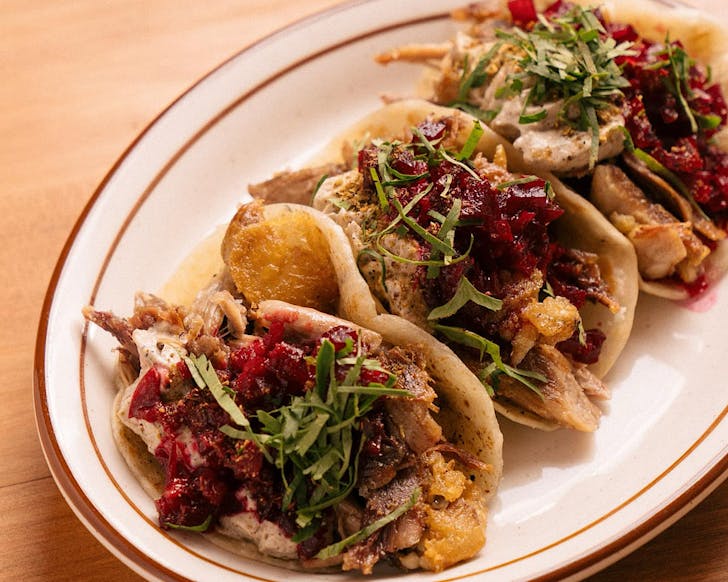 Three loaded tacos from Ragtag, one of the best places to eat in Auckland on a Sunday.