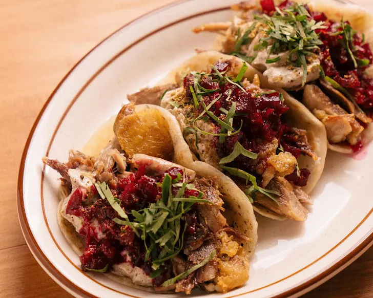 A plateful of tacos. 