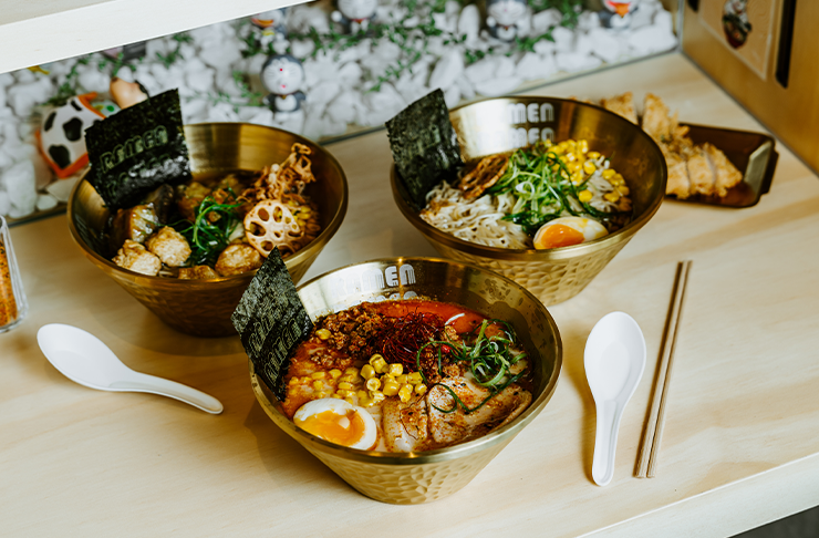 Three bowls of perfect crafted ramen in Melbourne.
