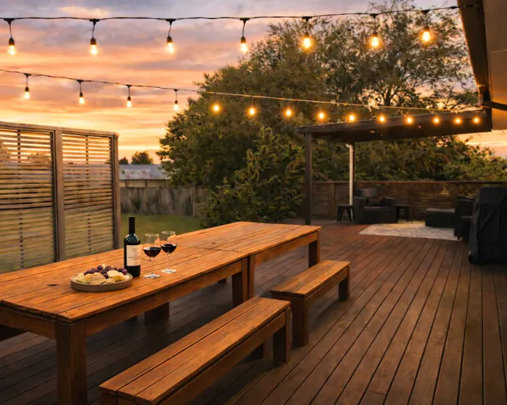 The outdoor deck at Retreat by Redwood Forest best pet-friendly accommodation New Zealand