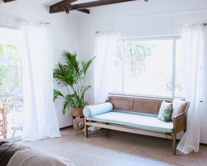 The retro couch at Retro Beach House best pet-friendly accommodation Queensland