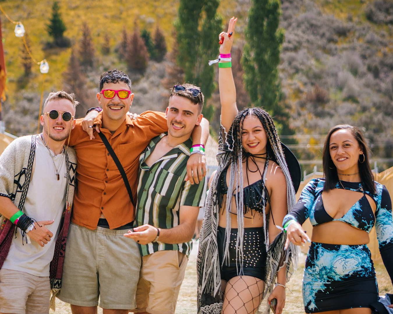 A squad is decked out in festival garb at one of the best New Year’s Eve festivals, Rhythm & Alps. 