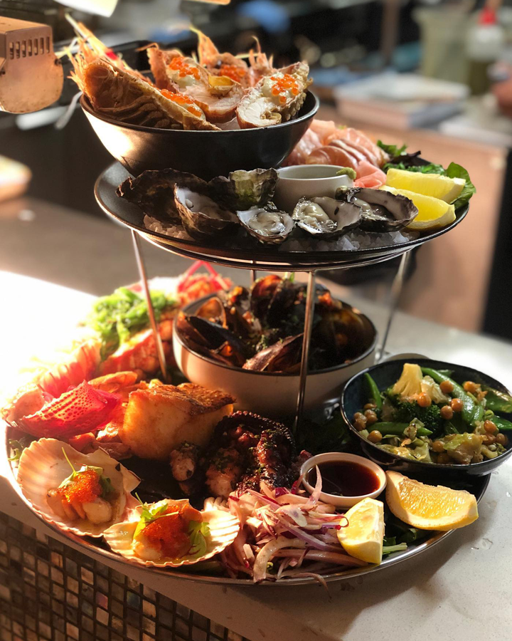 A seafood tower at a top fish and chips shop in Melbourne.