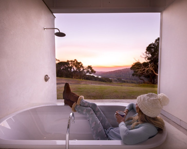 The outdoor bath with a view at River Blue best Airbnbs WA