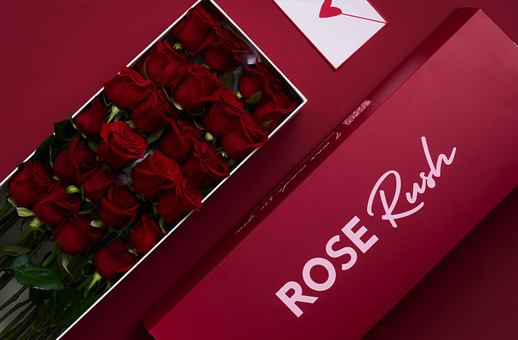 A long box full of beautiful long stemmed red roses from one of the best flower delivery Melbourne services, Rose Rush