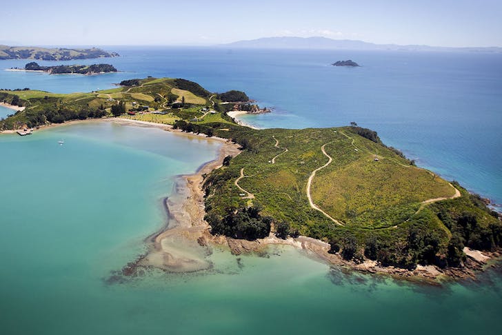 Rotoroa Island is seen from above.