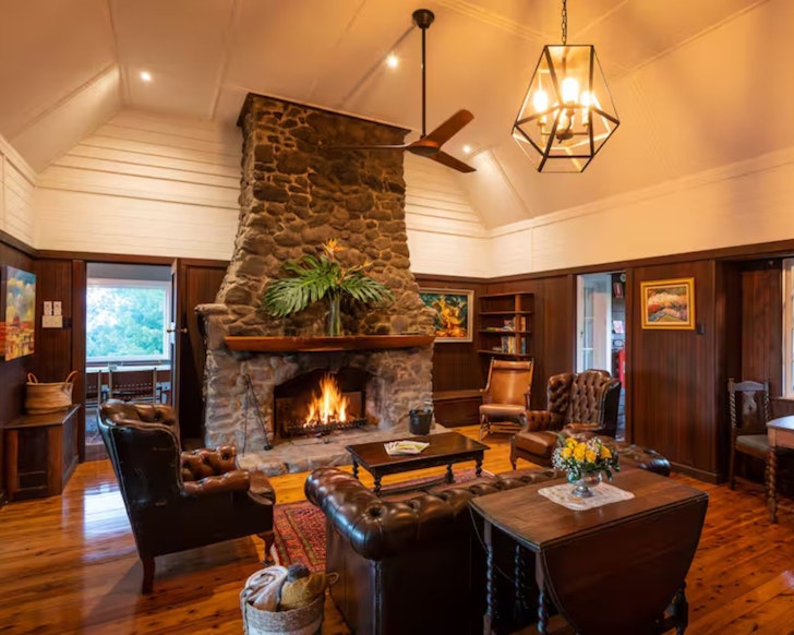 The cosy lounge at Rowan House one of the best Airbnbs for large groups near Brisbane