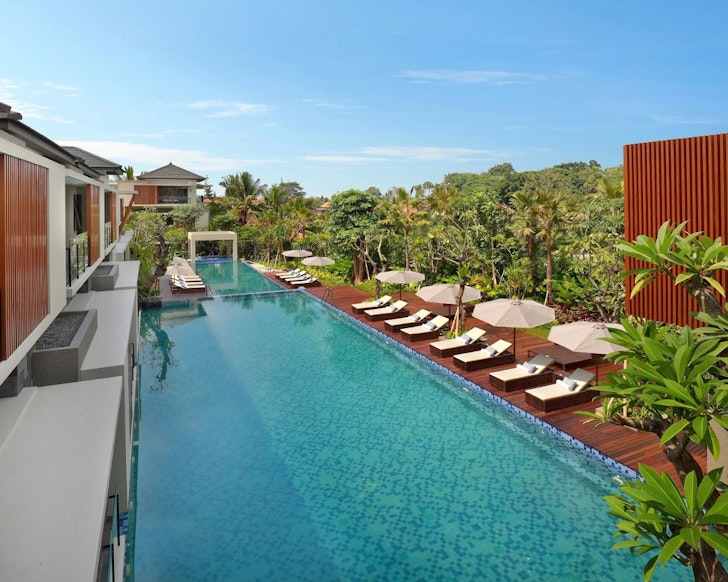 A view of the lap pool at Royal Kamuela Villas & Suites at Monkey Forest one of the best adults-only resorts Bali
