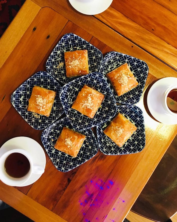 Plates upon plates of baklava at Rumi. 