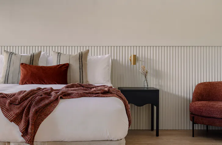 a modern hotel bedroom