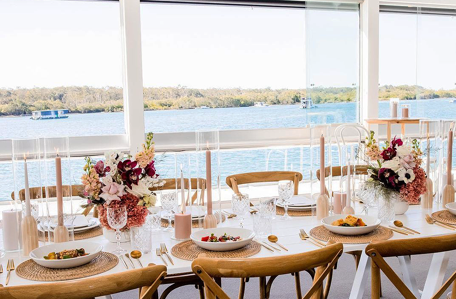 noosa boathouse table set up for a wedding function
