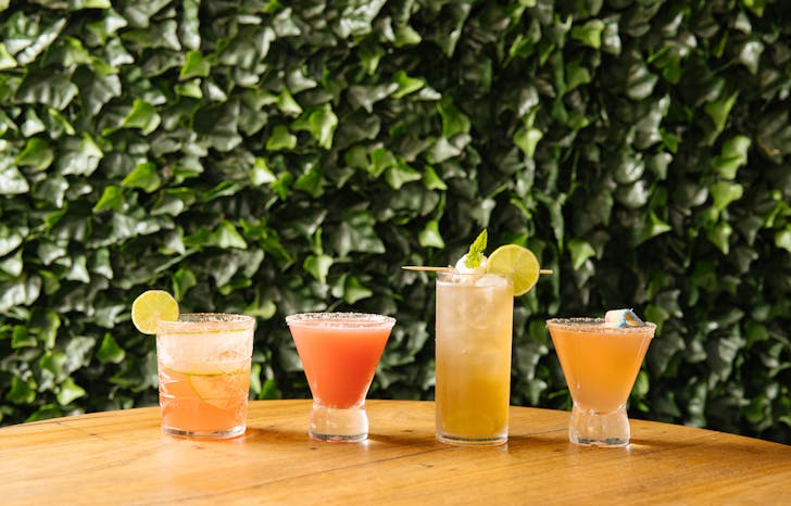 Four cocktails on a table